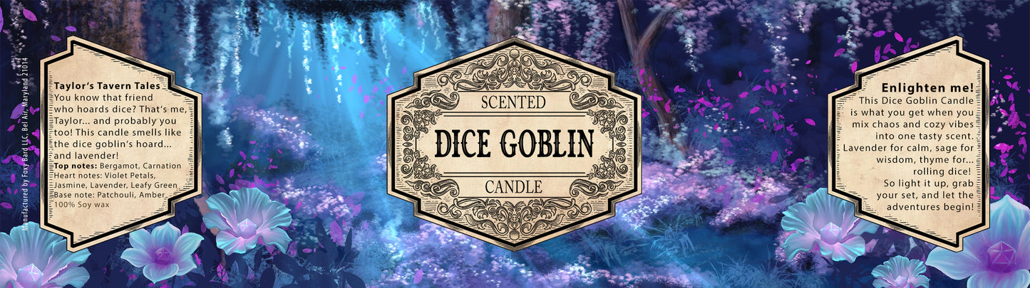 TaylorsTavernTales Dice Goblin Scented Candle with Surprise D20