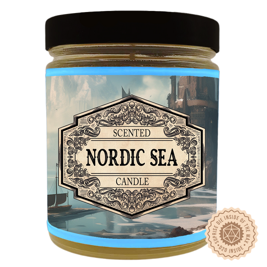 Scented Candle Nordic Sea with Surprise D20 Die