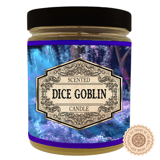 TaylorsTavernTales Dice Goblin Scented Candle with Surprise D20