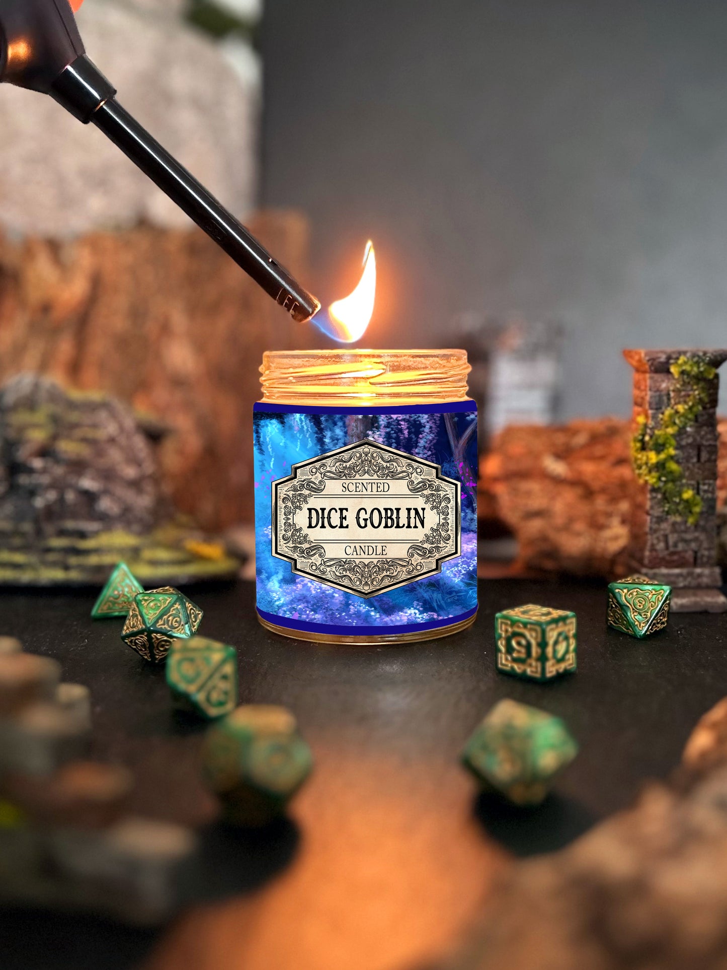 TaylorsTavernTales Dice Goblin Scented Candle with Surprise D20
