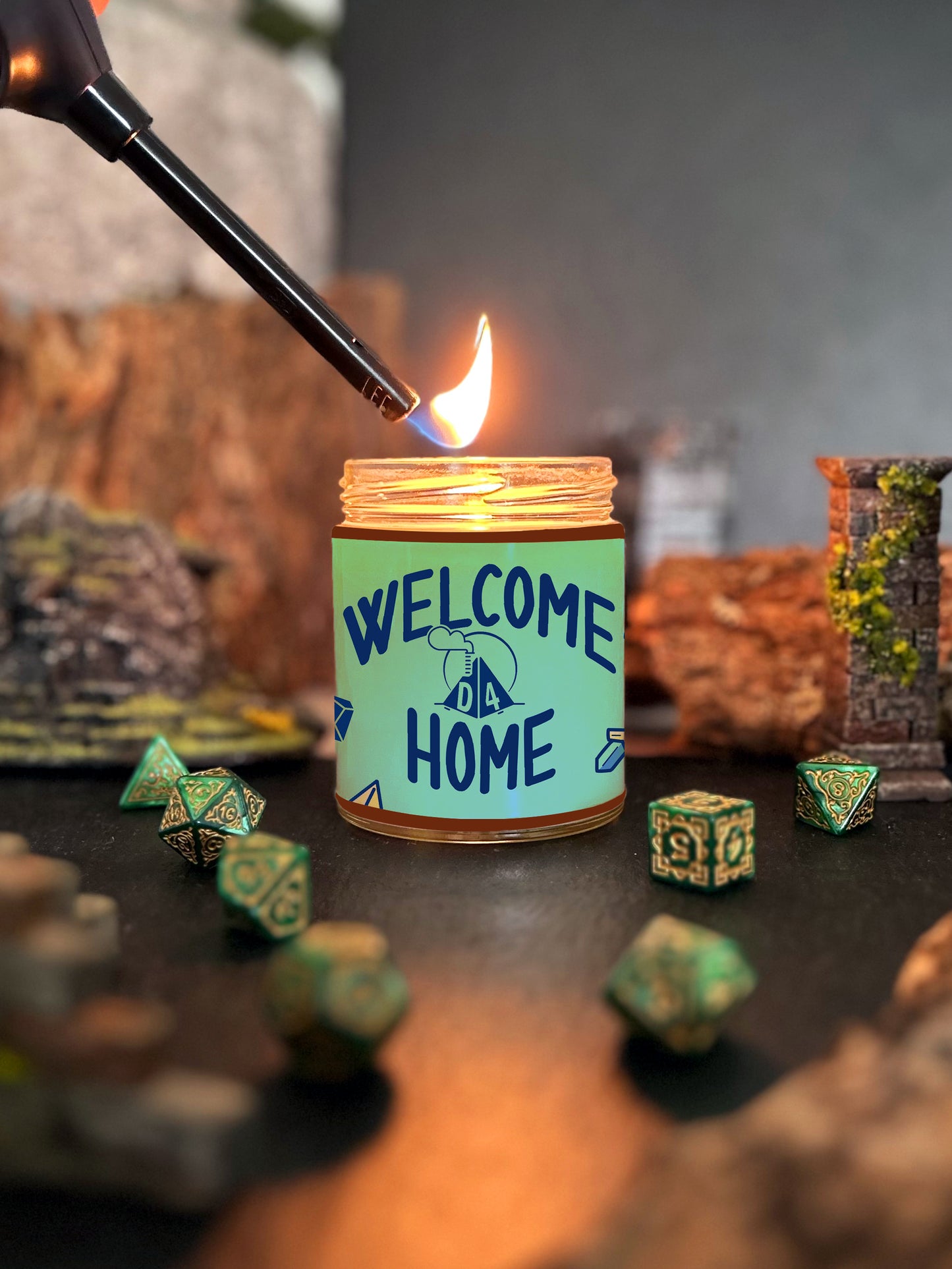 Welcome Home d4 D&D Deep Dive Scented Candle with Surprise D20 Dice