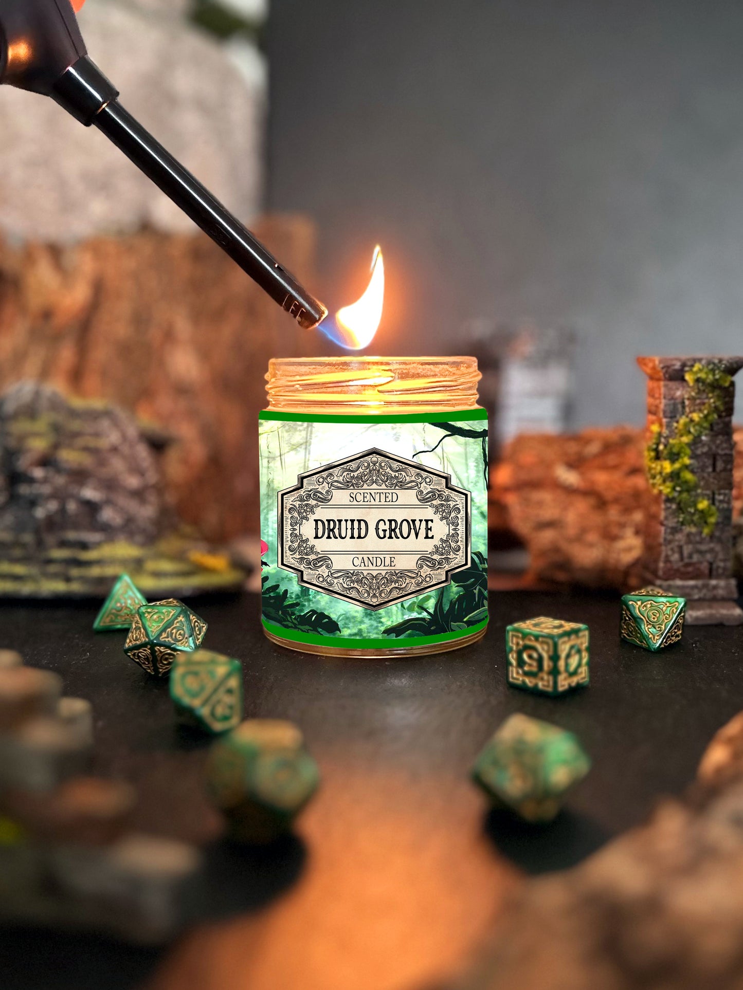 DianaOfTheRose Druid Grove Scented Candle with Surprise D20 Dice