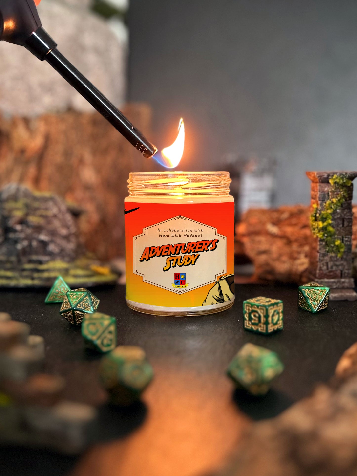 Adventurer's Study Scented Candle with Surprise D20 Die | Hero Club