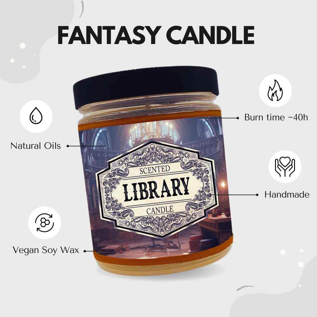 Scented Candle Library with Surprise D20 Dice