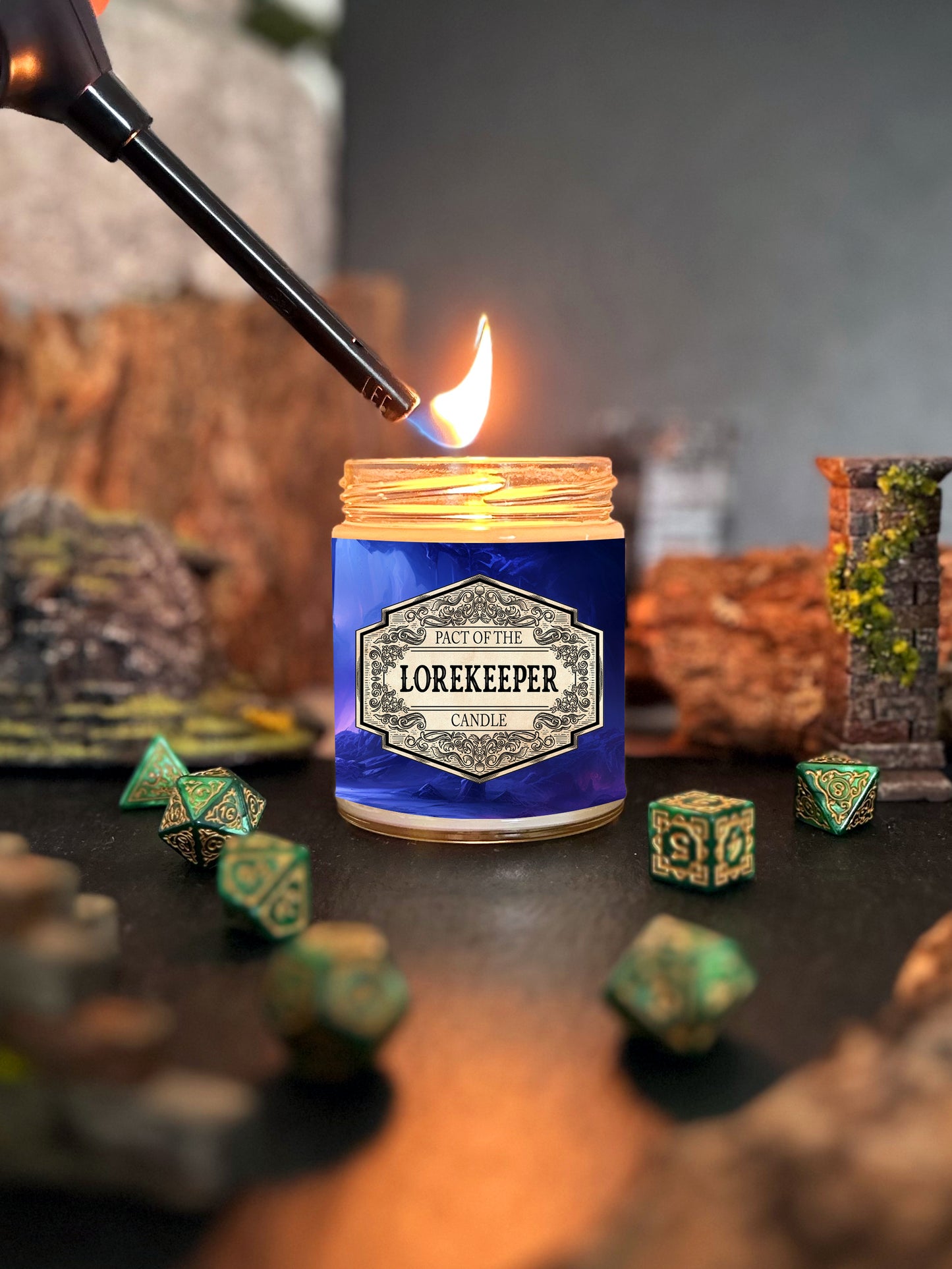 HannahplaysDnD Lorekeeper Scented Candle with Surprise D20 Dice