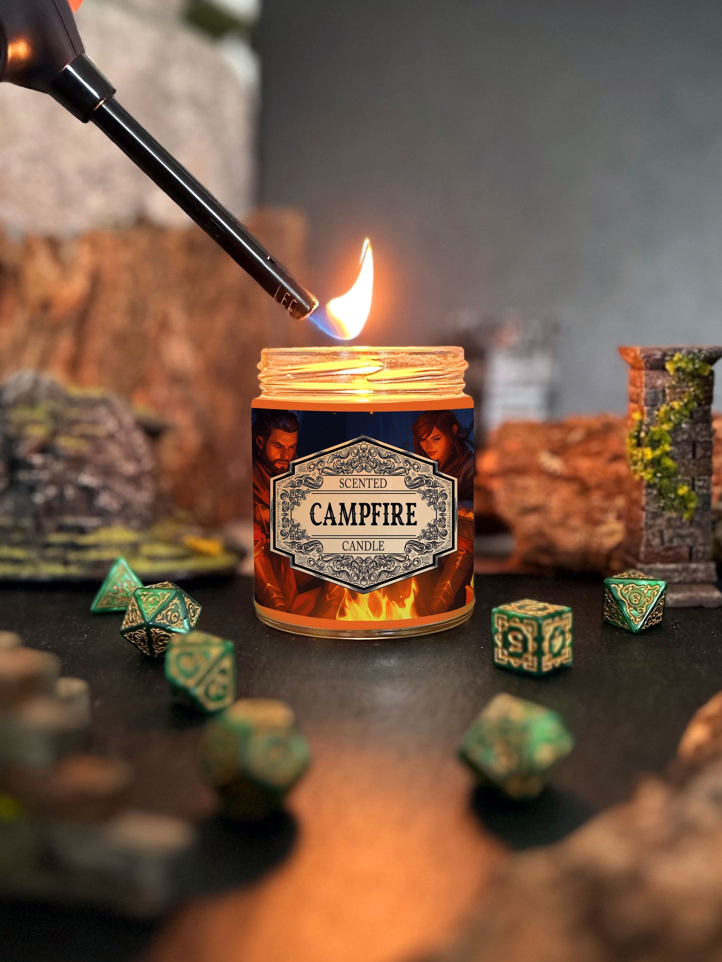 Scented Candle Campfire with Surprise D20 Dice