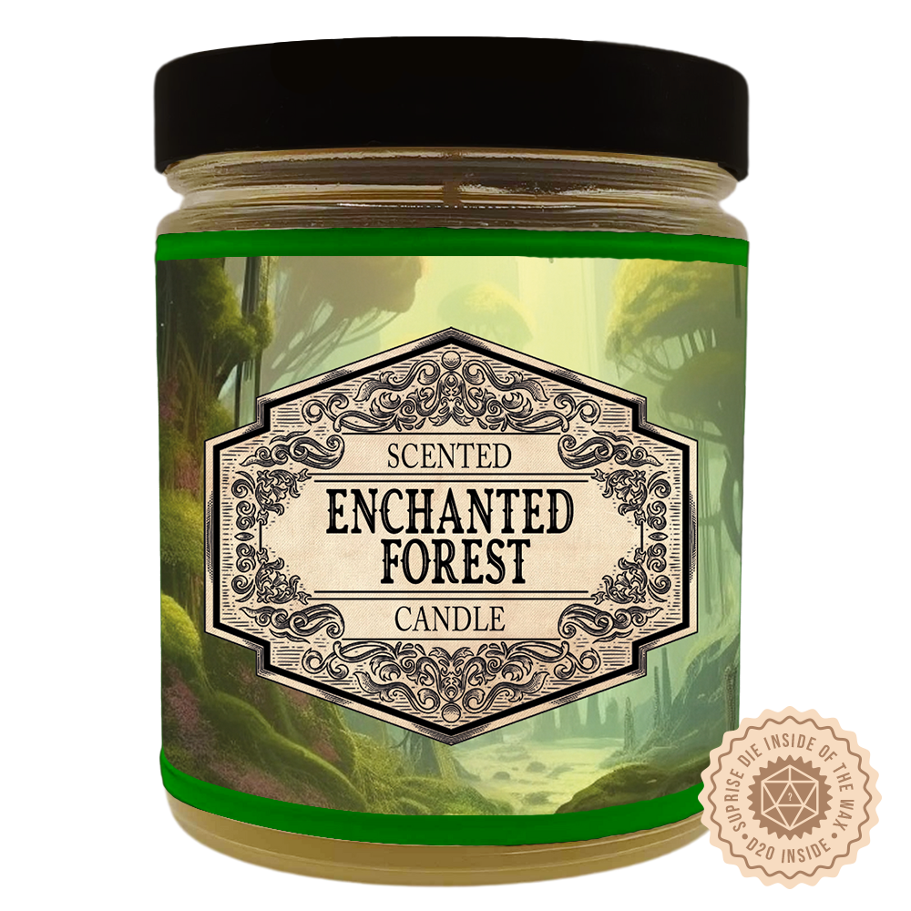 Scented Candle Enchanted Forest with Surprise D20 Dice