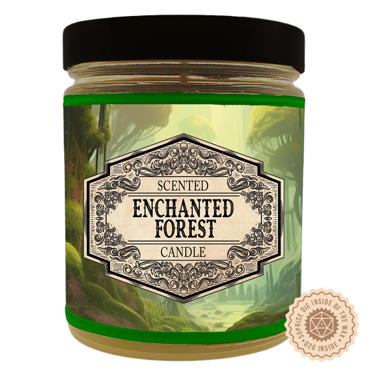 Scented Candle Enchanted Forest with Surprise D20 Dice