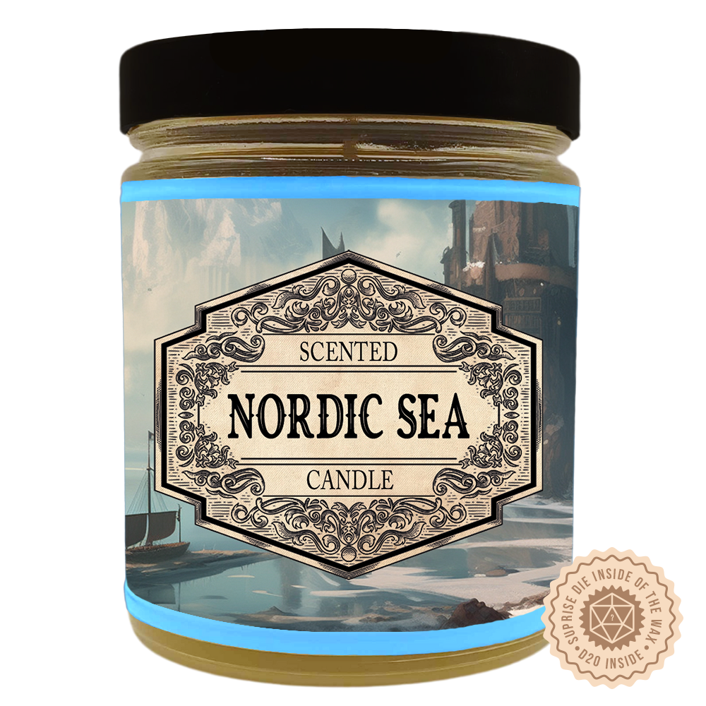 Scented Candle Nordic Sea with Surprise D20 Die