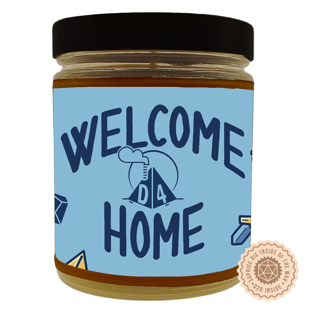 Welcome Home d4 D&D Deep Dive Scented Candle with Surprise D20 Dice