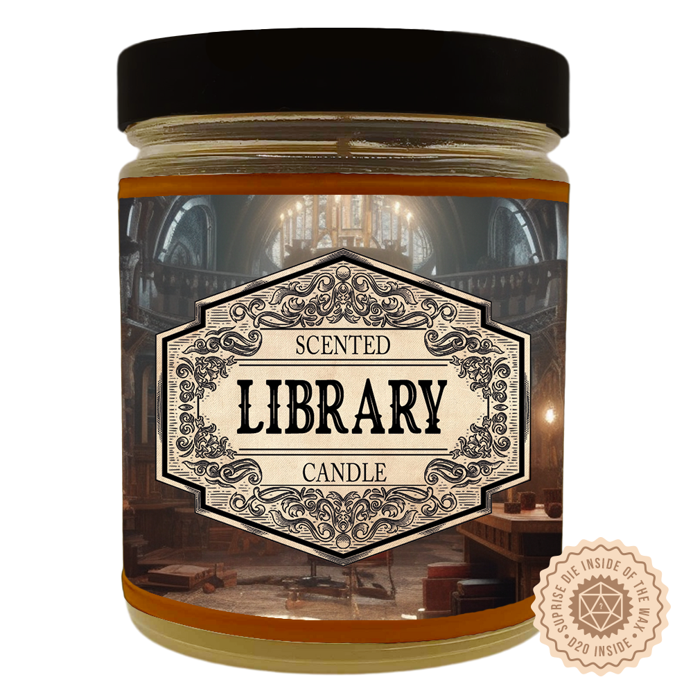 Scented Candle Library with Surprise D20 Dice